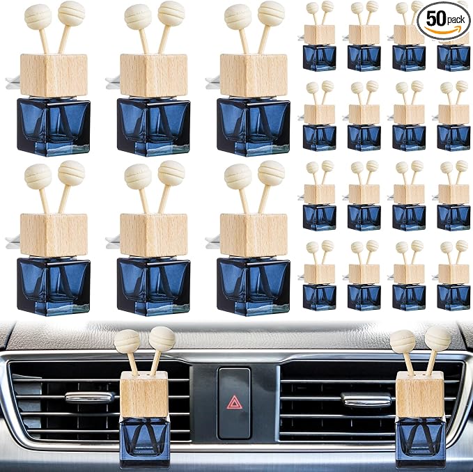 50 Pcs Car Diffuser Bottles Empty Bulk Vent Clip Car Air Freshener Diffuser for Essential Oil Perfume Glass Bottle with