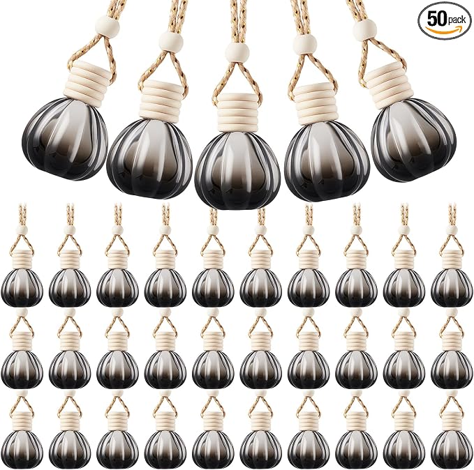 50 Pcs Hanging Car Air Freshener Black Car Diffuser Bottles Empty Glass Perfume Bottle Freshener Diffuser Bottle Pendant for