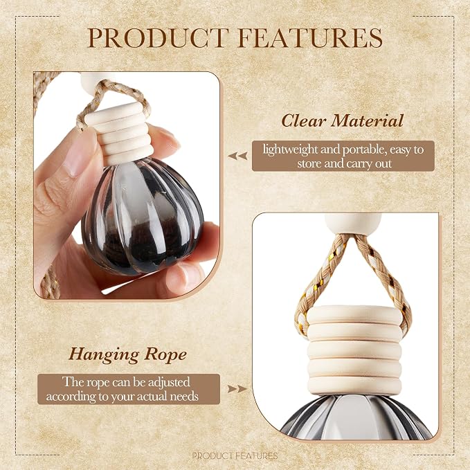 50 Pcs Hanging Car Air Freshener Black Car Diffuser Bottles Empty Glass Perfume Bottle Freshener Diffuser Bottle Pendant for