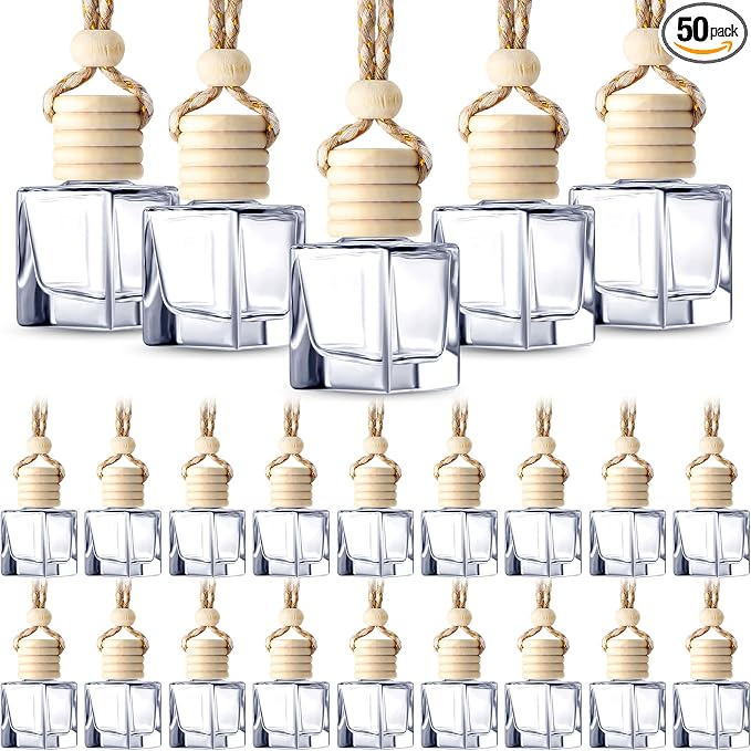 50 Pcs Hanging Car Air Freshener Car Diffuser Bottles Empty Glass Perfume Bottle Freshener Diffuser Bottle Pendant for