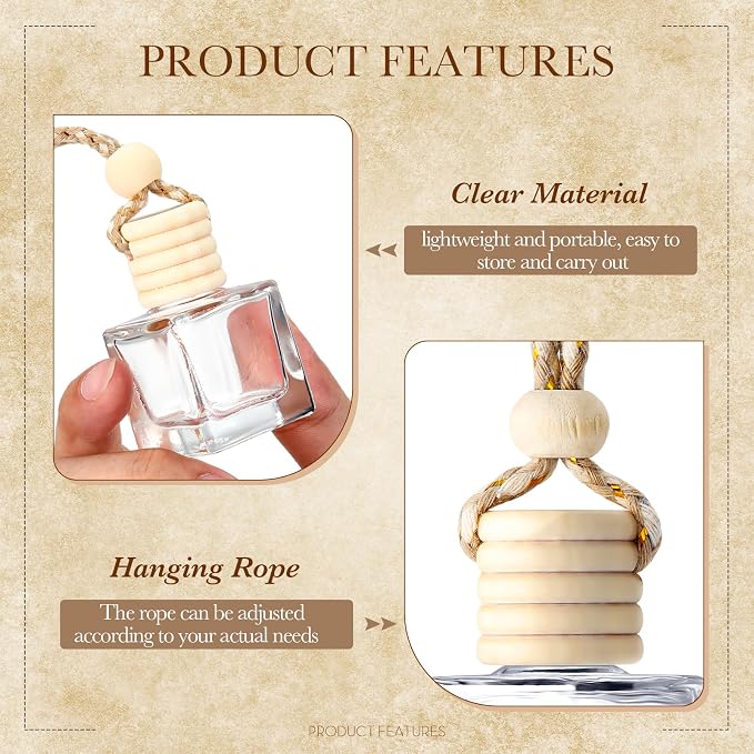 50 Pcs Hanging Car Air Freshener Car Diffuser Bottles Empty Glass Perfume Bottle Freshener Diffuser Bottle Pendant for