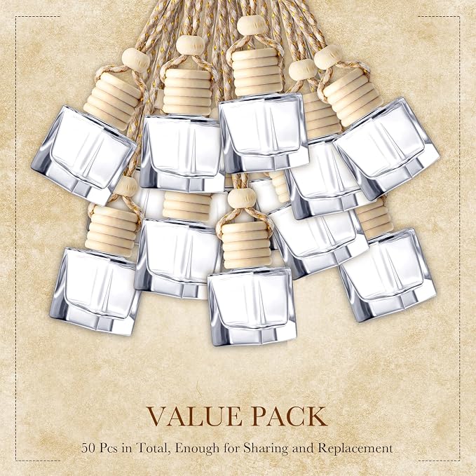 50 Pcs Hanging Car Air Freshener Car Diffuser Bottles Empty Glass Perfume Bottle Freshener Diffuser Bottle Pendant for