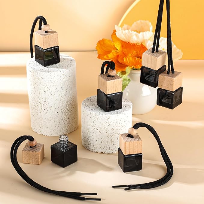 50 Pcs Hanging Car Freshener Black Car Diffuser Bottles Empty Glass Perfume Bottle Freshener Diffuser Bottles Pendant for