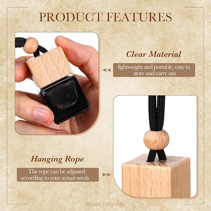 50 Pcs Hanging Car Freshener Black Car Diffuser Bottles Empty Glass Perfume Bottle Freshener Diffuser Bottles Pendant for