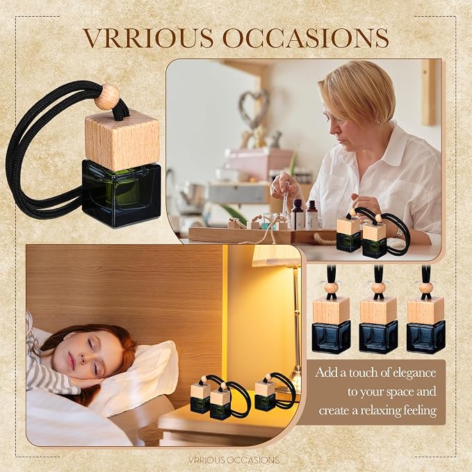 50 Pcs Hanging Car Freshener Black Car Diffuser Bottles Empty Glass Perfume Bottle Freshener Diffuser Bottles Pendant for