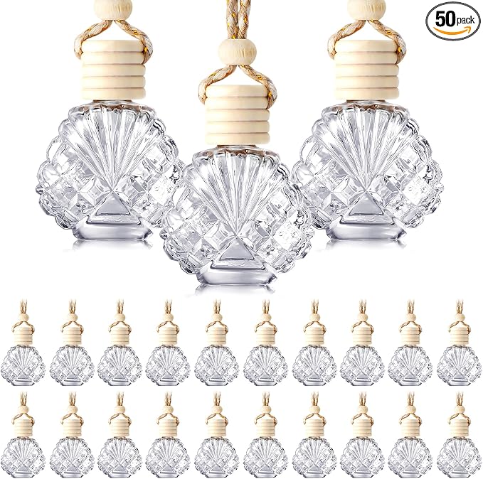 50 Pcs Hanging Car Freshener Car Diffuser Bottles Empty Glass Perfume Bottle Freshener Diffuser Bottle Pendant for Essential