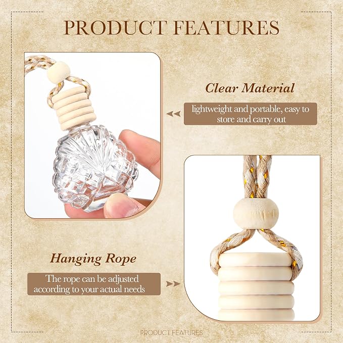 50 Pcs Hanging Car Freshener Car Diffuser Bottles Empty Glass Perfume Bottle Freshener Diffuser Bottle Pendant for Essential