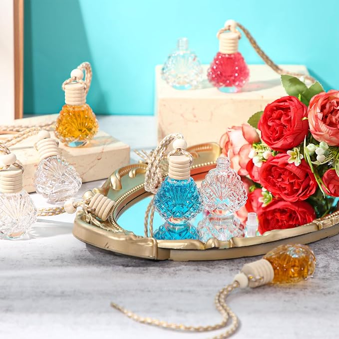 50 Pcs Hanging Car Freshener Car Diffuser Bottles Empty Glass Perfume Bottle Freshener Diffuser Bottle Pendant for Essential