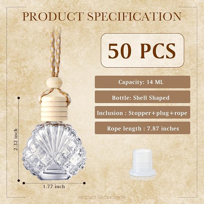 50 Pcs Hanging Car Freshener Car Diffuser Bottles Empty Glass Perfume Bottle Freshener Diffuser Bottle Pendant for Essential