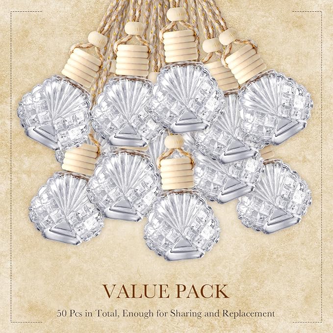 50 Pcs Hanging Car Freshener Car Diffuser Bottles Empty Glass Perfume Bottle Freshener Diffuser Bottle Pendant for Essential