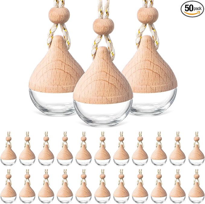 50 Pcs Hanging Car Freshener Car Diffuser Bottles Empty Glass Perfume Bottle Freshener Diffuser Bottle Pendant for Essential