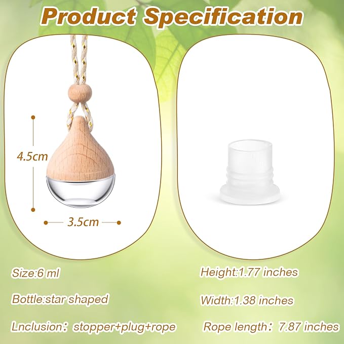 50 Pcs Hanging Car Freshener Car Diffuser Bottles Empty Glass Perfume Bottle Freshener Diffuser Bottle Pendant for Essential