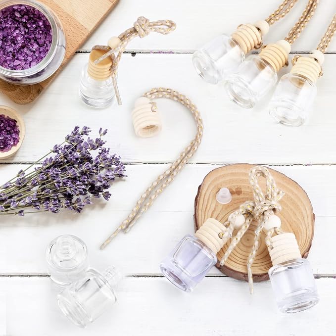50 Pcs/Set,8ml Hanging Car Air Freshener Diffuser,Empty Refillable Clear Glass Essential Oil Fragrance Perfume Diffuser