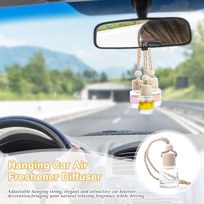 50 Pcs/Set,8ml Hanging Car Air Freshener Diffuser,Empty Refillable Clear Glass Essential Oil Fragrance Perfume Diffuser