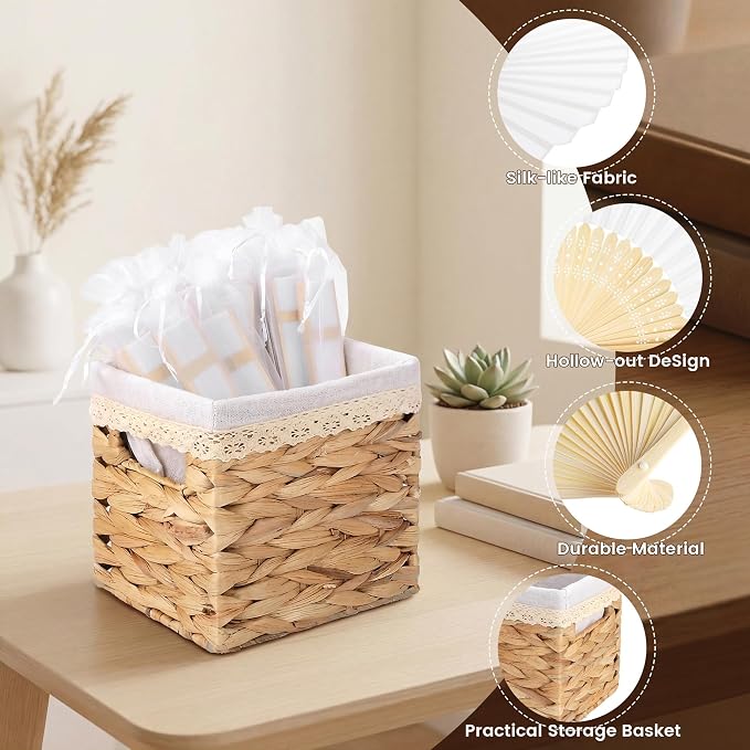 50 Pieces Silk Hand Bamboo Folding Fans Handheld Fan with Storage Basket and Organza Bags Foldable Hand Fans for, alternate