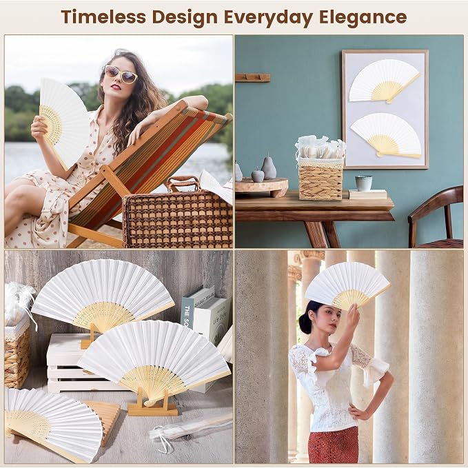 50 Pieces Silk Hand Bamboo Folding Fans Handheld Fan with Storage Basket and Organza Bags Foldable Hand Fans for, alternate