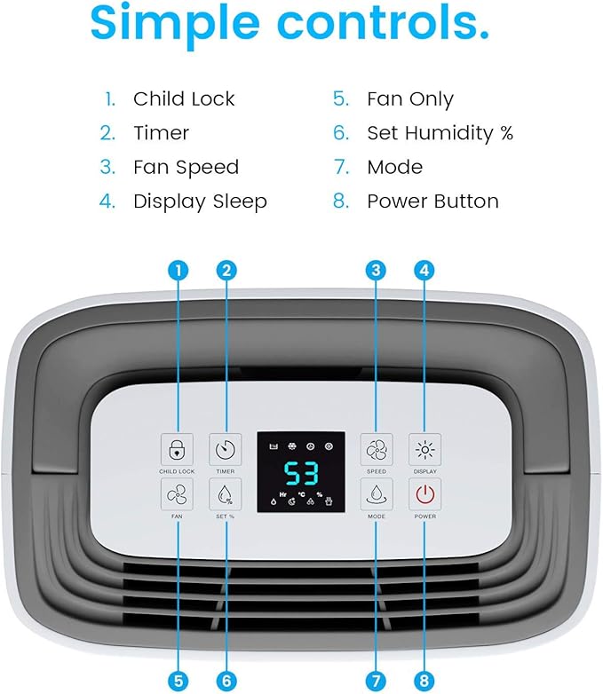 50 Pint Dehumidifier - 3,500 4,000 Sq Ft Dehumidifiers for Home Large Room Basements with Humidity Sensor, Auto Shut Off