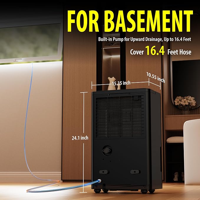 50 Pint Dehumidifier, Built-in Pump, 4500 Sq Ft Coverage, Energy Star, Black, alternate product view 4