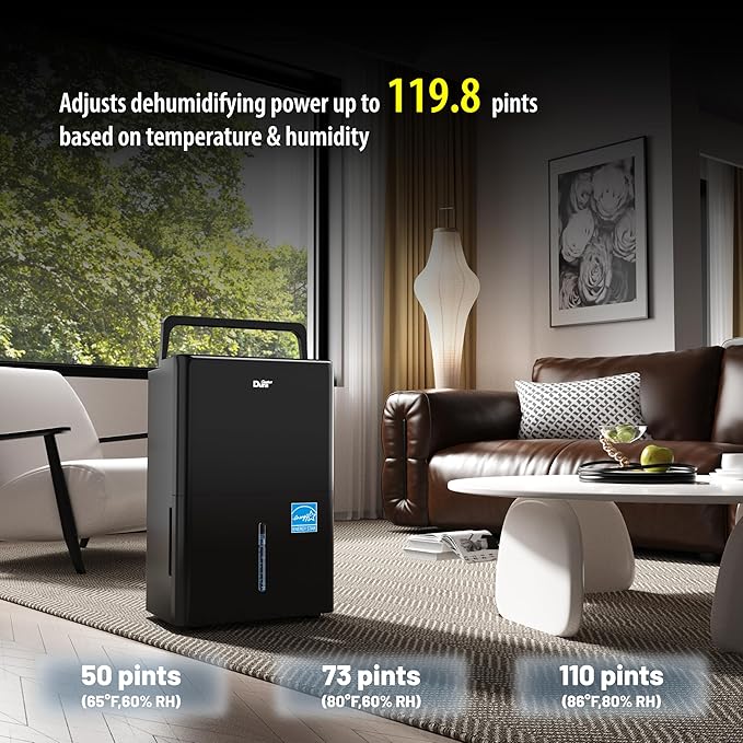50 Pint Dehumidifier, Built-in Pump, 4500 Sq Ft Coverage, Energy Star, Black, alternate product view 5