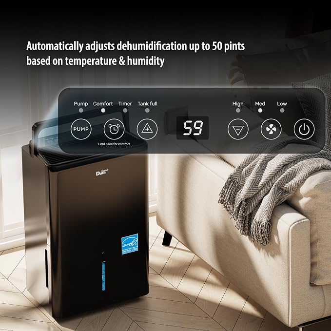50 Pint Dehumidifier, Built-in Pump, 4500 Sq Ft Coverage, Energy Star, Black, alternate product view 6