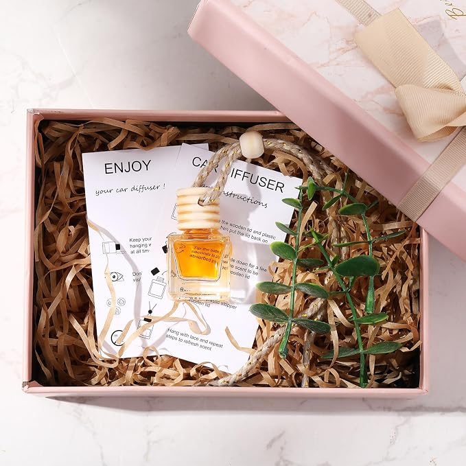 50 Sets Hanging Car Air Freshener Diffuser Bottles with 2 x 3.54 Inch Car Diffuser Instructions Cards for Empty Essential
