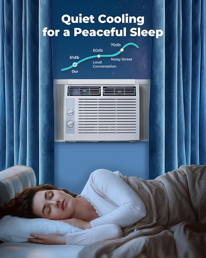 5000 BTU Window Air Conditioner AC Unit, Cool up to 150 Sq.Ft., Adjustable Cooling & Fan Modes, Install Kit, Energy Saving