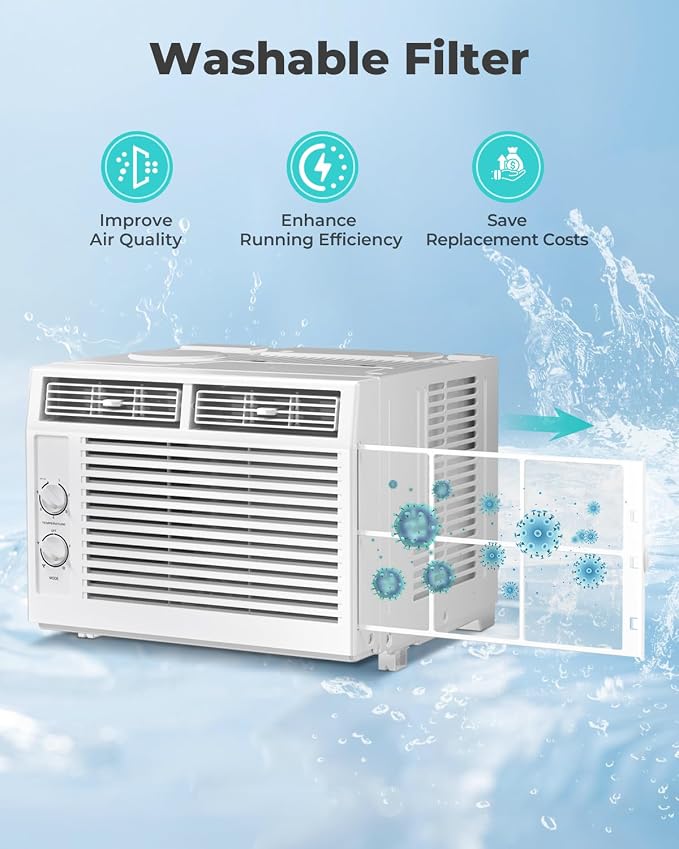 5000 BTU Window Air Conditioner AC Unit, Cool up to 150 Sq.Ft., Adjustable Cooling & Fan Modes, Install Kit, Energy Saving