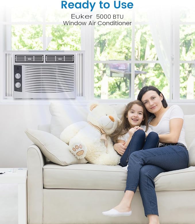 5000 BTU Window Air Conditioner, Energy Efficient Mechanical AC Unit, Cools up to 250 Sq. Ft, Built-in Dehumidifier & 2-Speed