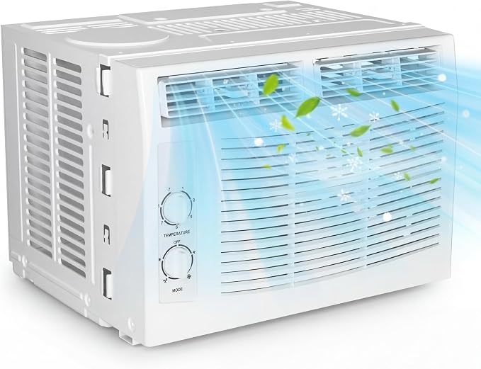 5000 BTU Window Air Conditioner Unit - Cools Rooms Up to 150 Sq.Ft., Low Noise and Energy Efficient, for Bedroom, Office