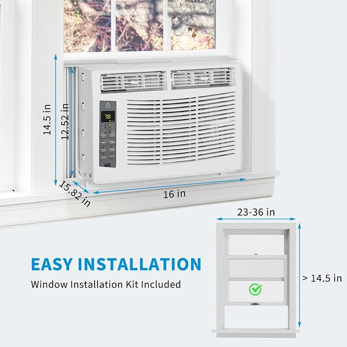 5000 BTU Window Air Conditioner Unit - Cools Rooms Up to 150 Sq.Ft., Low Noise and Energy Efficient, for Bedroom, Office