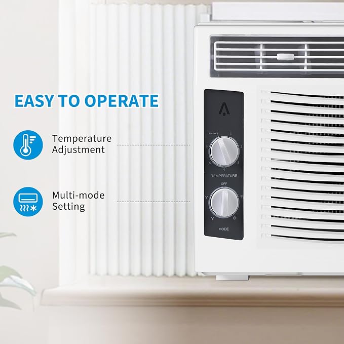 5000 BTU Window Air Conditioner Unit - Cools Rooms Up to 150 Sq.Ft., Low Noise and Energy Efficient, for Bedroom, Office