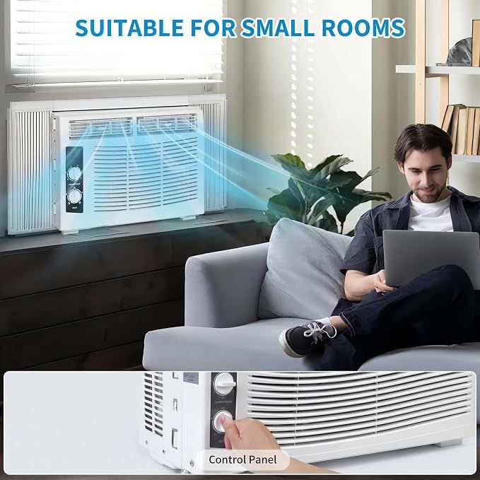 5000 BTU Window Air Conditioner Unit - Cools Rooms Up to 150 Sq.Ft., Low Noise and Energy Efficient, for Bedroom, Office