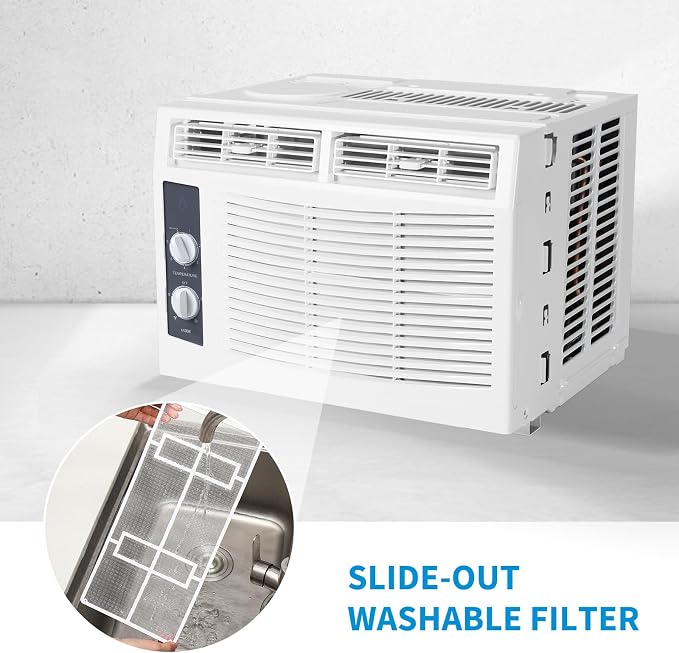 5000 BTU Window Air Conditioner Unit - Cools Rooms Up to 150 Sq.Ft., Low Noise and Energy Efficient, for Bedroom, Office