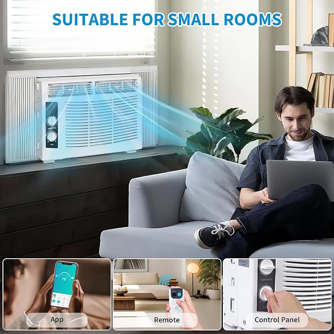 5000 BTU Window Air Conditioner with Quiet Operation, Up to 150 Sqf, Cool and Fan Functions, Washable Filter, Adjustable