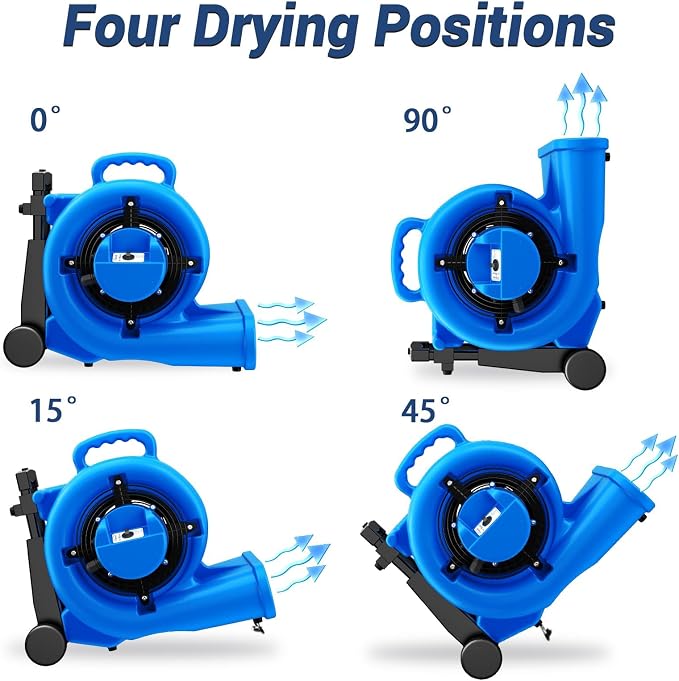 5000 CFM 1HP Air Mover Blower Fan, Floor Blower Dryer - Timer for Industria, 3 Speeds, 4 Adjustable Angles, Handle Wheelkit
