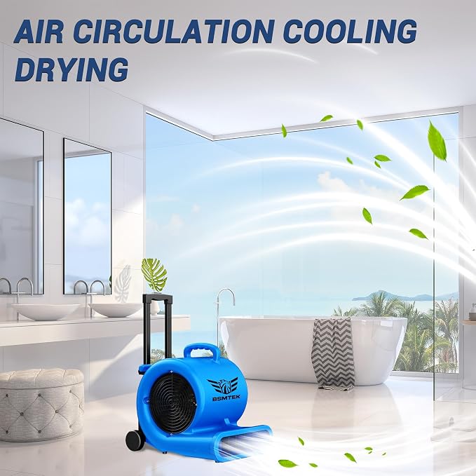 5000 CFM 1HP Air Mover Blower Fan, Floor Blower Dryer - Timer for Industria, 3 Speeds, 4 Adjustable Angles, Handle Wheelkit