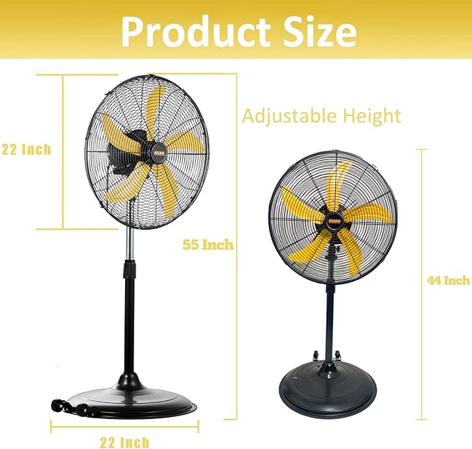 5000 CFM 20 inch High Velocity Pedestal Oscillating Fan with Powerful 1/5 Motor, 9ft Power Cord, Oscillation, Metal Body with