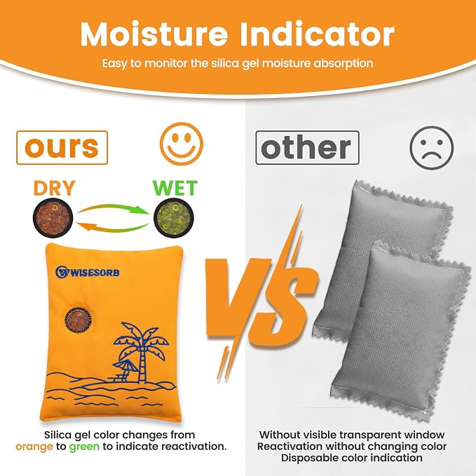 500g 2pcs Rechargeable Car Dehumidifier Moisture Absorbers Bags, Reusable Desiccant Color Indicating Silica Gel Packets