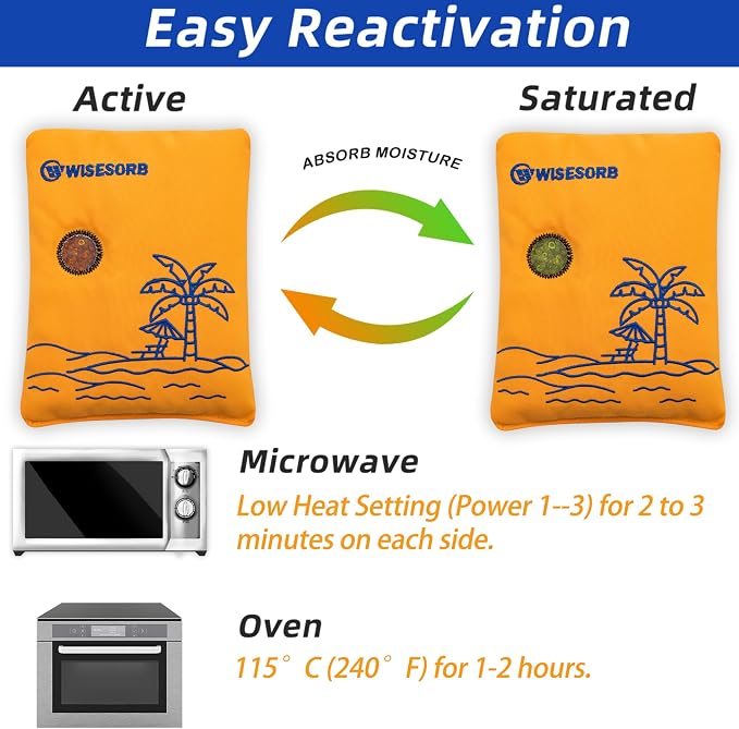 500g 2pcs Rechargeable Car Dehumidifier Moisture Absorbers Bags, Reusable Desiccant Color Indicating Silica Gel Packets