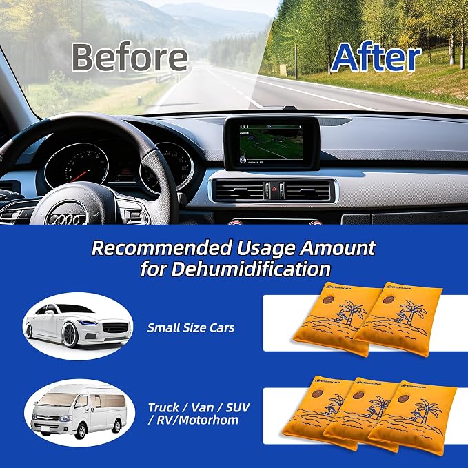 500g 2pcs Rechargeable Car Dehumidifier Moisture Absorbers Bags, Reusable Desiccant Color Indicating Silica Gel Packets
