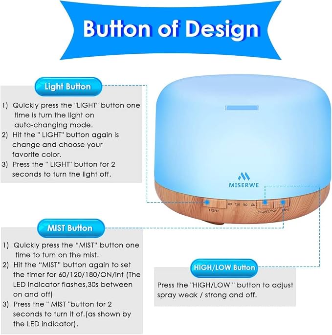 500ml Diffuser with Remote Control Waterless Automatic Shut Off Essential Oil Diffusers with Timing Mode Adjustable Oil