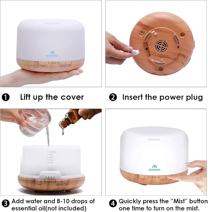 500ml Diffuser with Remote Control Waterless Automatic Shut Off Essential Oil Diffusers with Timing Mode Adjustable Oil