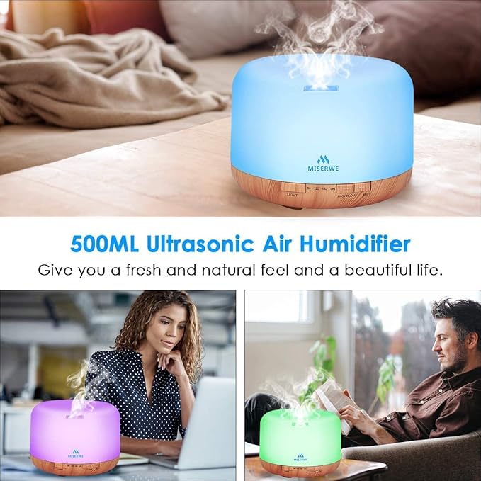 500ml Diffuser with Remote Control Waterless Automatic Shut Off Essential Oil Diffusers with Timing Mode Adjustable Oil