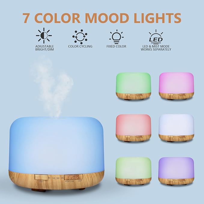 500ml Essential Oil Diffuser with 15 Essential Oils, Ultrasonic Cool Mist Humidifier, Remote Control, 4 Timers, 15 Color