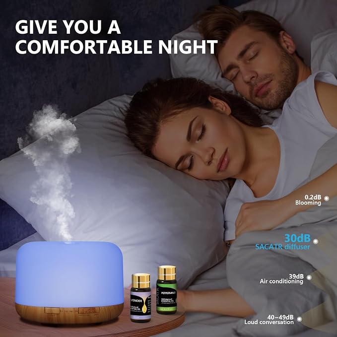 500ml Essential Oil Diffuser with 15 Essential Oils, Ultrasonic Cool Mist Humidifier, Remote Control, 4 Timers, 15 Color