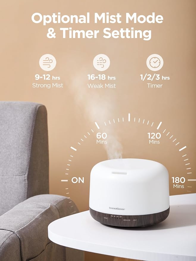 500ml Essential Oil Diffuser with Remote Control, Premium Ultrasonic Aromatherapy Diffusers Scent Humidifier Vaporizer