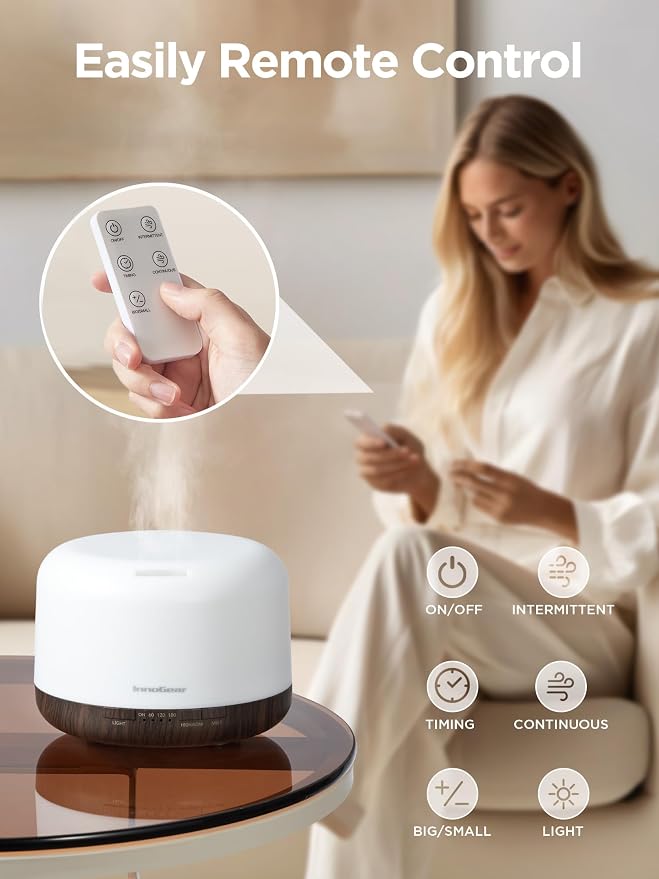 500ml Essential Oil Diffuser with Remote Control, Premium Ultrasonic Aromatherapy Diffusers Scent Humidifier Vaporizer