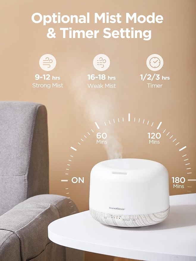 500ml Essential Oil Diffuser with Remote Control, Premium Ultrasonic Aromatherapy Diffusers Scent Humidifier Vaporizer