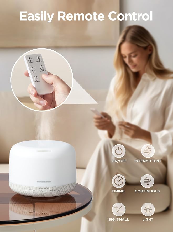 500ml Essential Oil Diffuser with Remote Control, Premium Ultrasonic Aromatherapy Diffusers Scent Humidifier Vaporizer