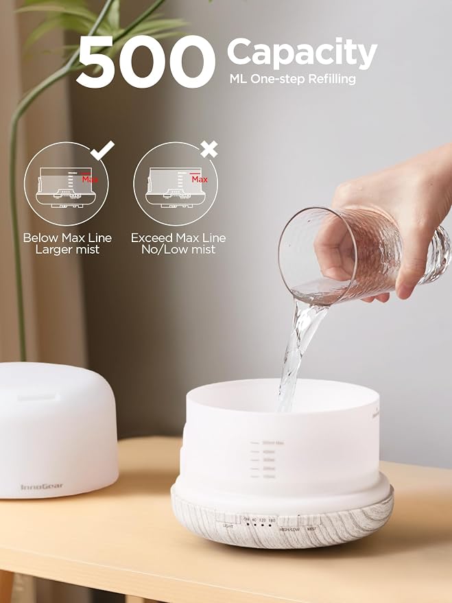 500ml Essential Oil Diffuser with Remote Control, Premium Ultrasonic Aromatherapy Diffusers Scent Humidifier Vaporizer